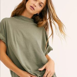 Free People Mockneck Boxy Shirt- Green